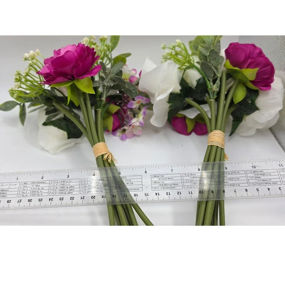 6pc Silk Floral Bouquets Peach Lavender Magenta Rose Peony Wedding Bridesmaid
